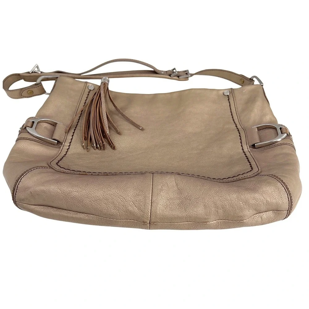 Cole Haan Womens Bronze Leather Hobo Shoulder Bag Large Boho Western Slouchy